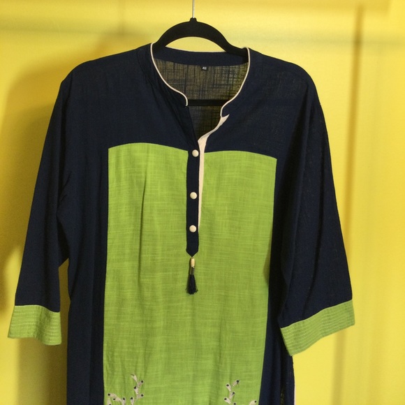 XXL Green and navy dress/tunic top from India - Picture 2 of 11